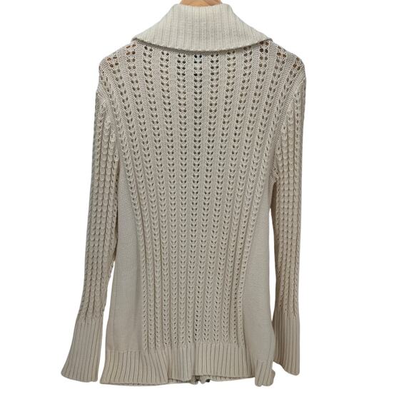 Chico's Sweater Womens Large Cream Pointelle Open Knit Full Zip Cardigan Coastal - Picture 4 of 8